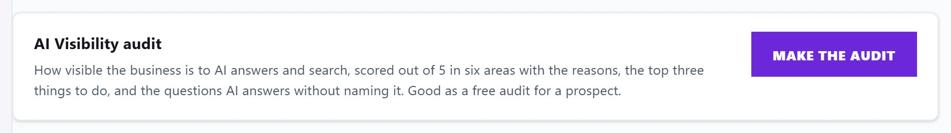The AI Visibility audit card with Make the audit