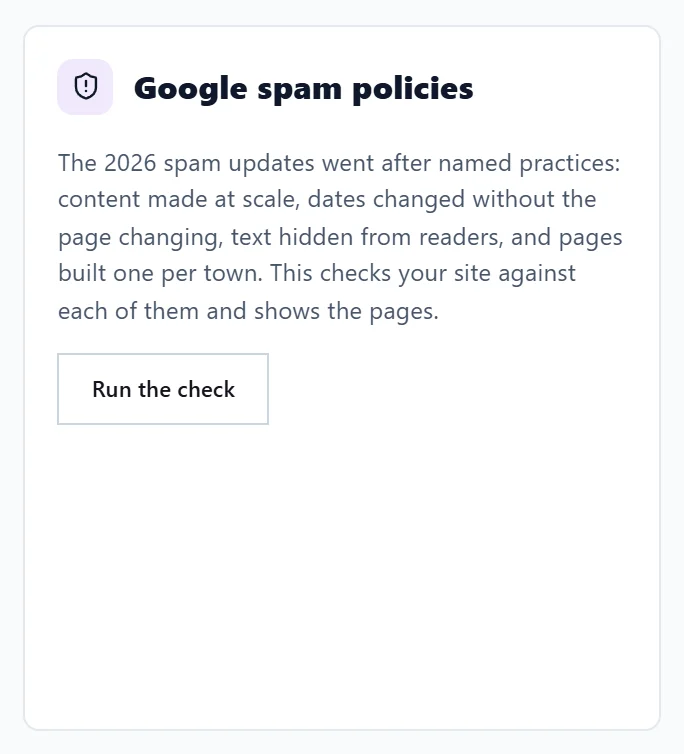The Google spam policies card with Run the check