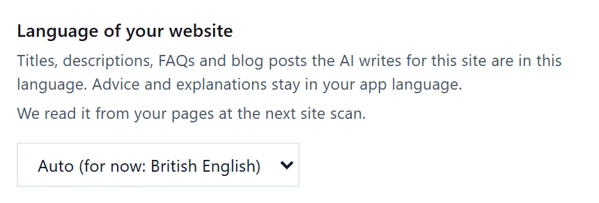 Language of your website in Project settings, set to Auto