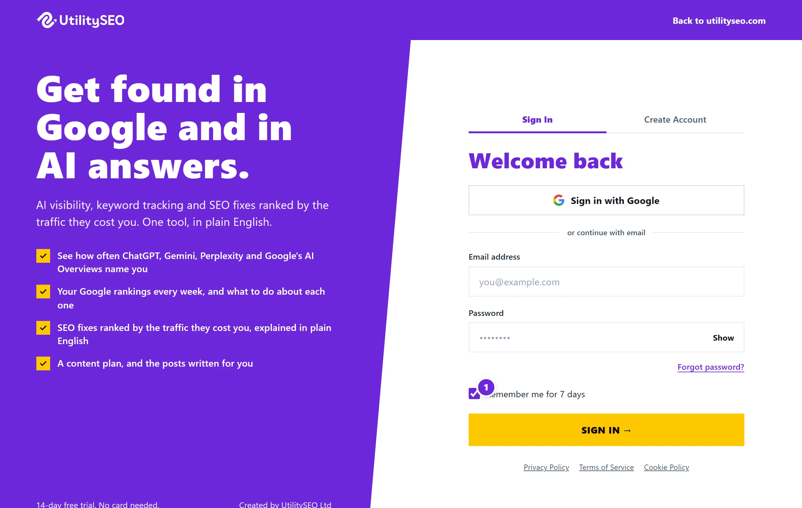 The sign-in screen with Sign in with Google above the email and password